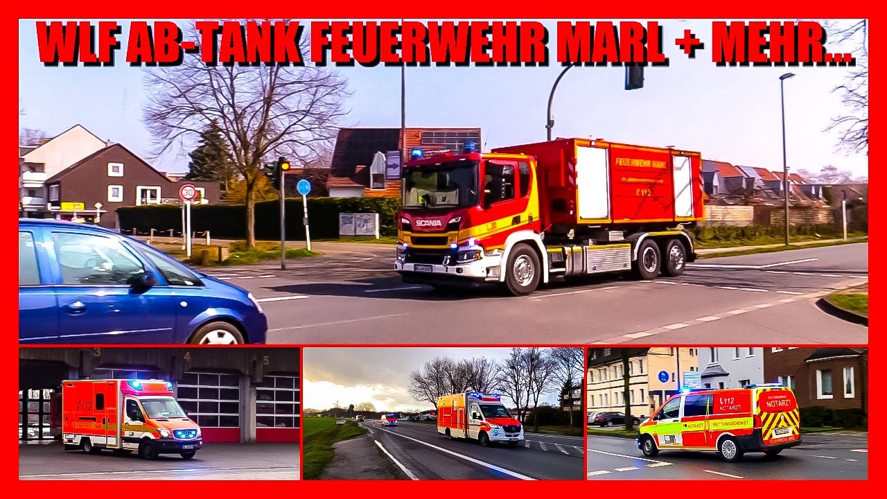 Einsatzfahrten: WLF AB-Tank der Feuerwehr Marl & mehr + Rettungsdienst mit NEF & RTW