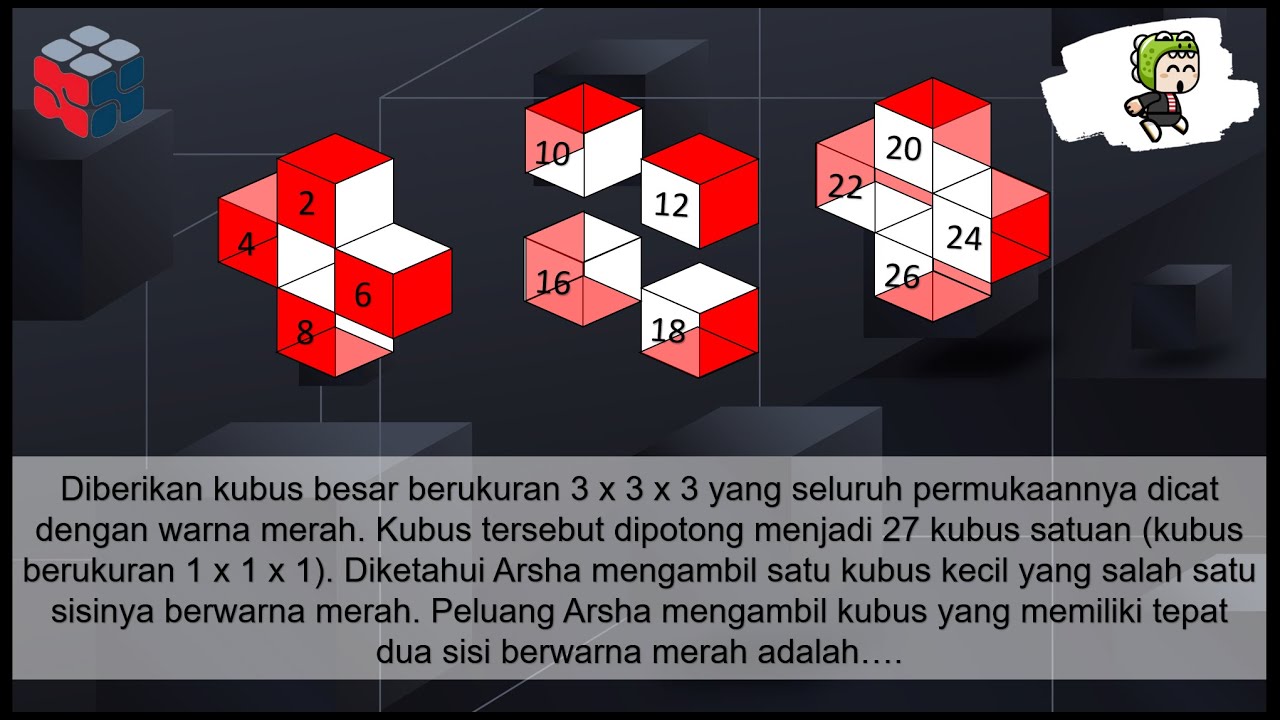 (SOAL OSN MATEMATIKA SMA) MENENTUKAN PELUANG AMBIL KUBUS YANG DICAT MERAH - MAT KROKO
