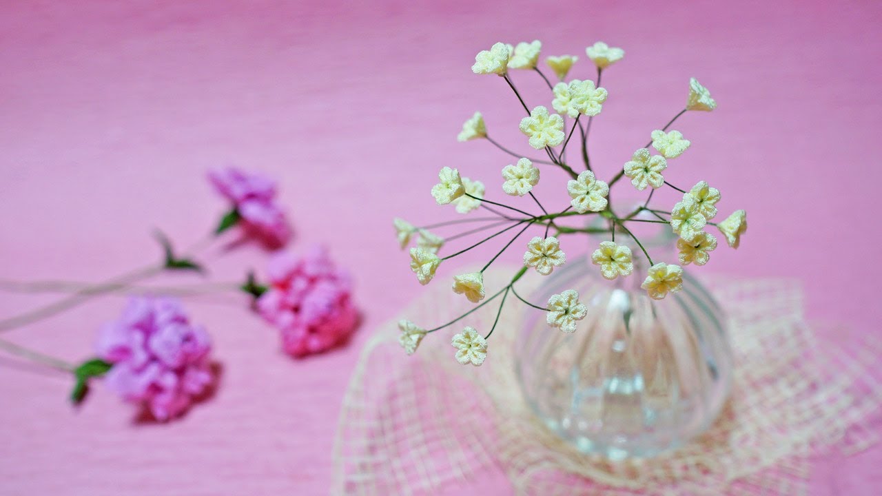 つまみ細工/かすみ草/たくさん作って色々なお花とアレンジ/花束/母の日のプレゼントに/作り方/bouquet/kanzashi flower/vol.53