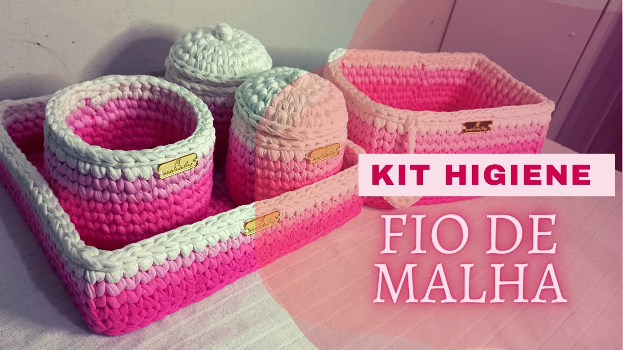 🧶🌸kit higiene fio de malha   Porta algodão e organizador