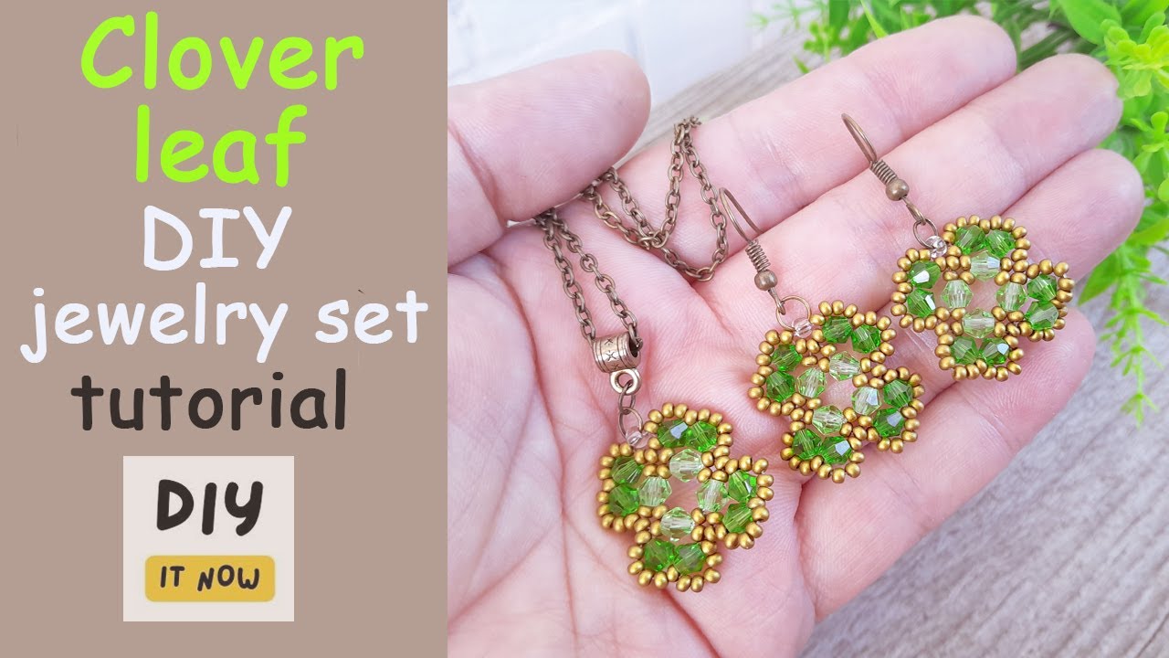 DIY four leaf clover beaded jewelry set / How to make seed bead gift for St. Patrick's Day /Tutorial