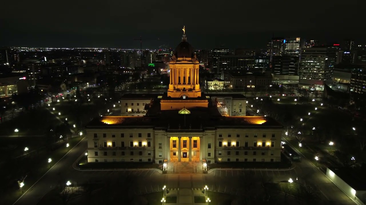 The Golden Boy & Manitoba's legislature building at night | November 2024 | CBC Drone team presents