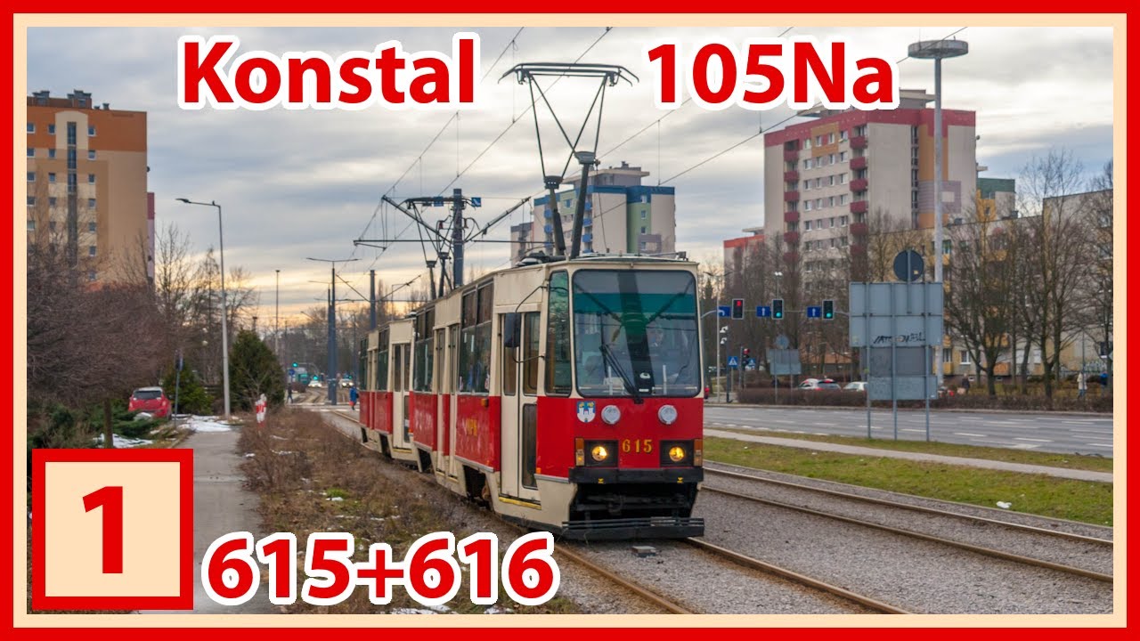 Konstal 105Na 615+616 | cała trasa linii 1