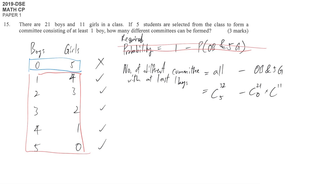 DSE maths core 2019 paper1 #15 nCr nPr