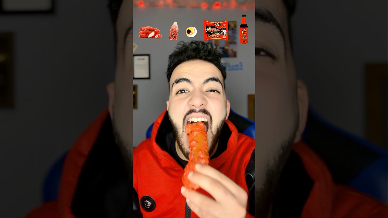 أكل الطعام بالون الاحمر الحار 🌶️ spicy Red Food