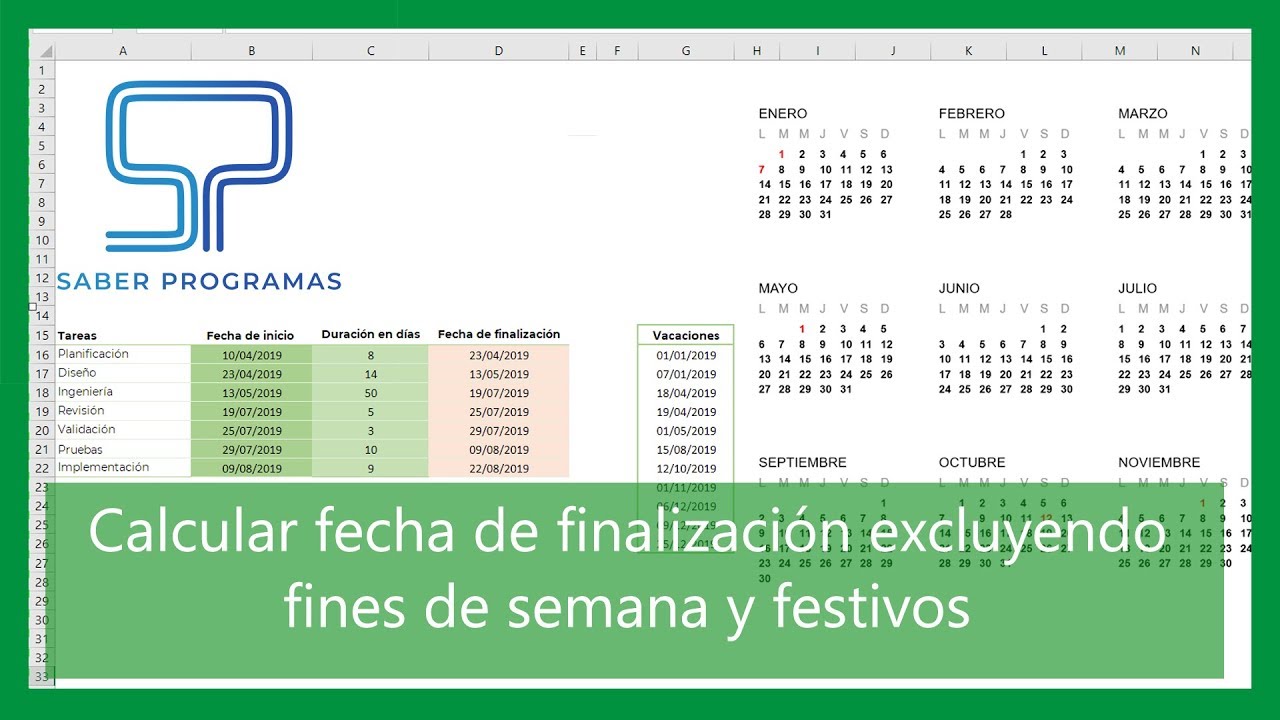 Calcular FECHA FINAL excluyendo festivos y fines de semana en Excel ✅