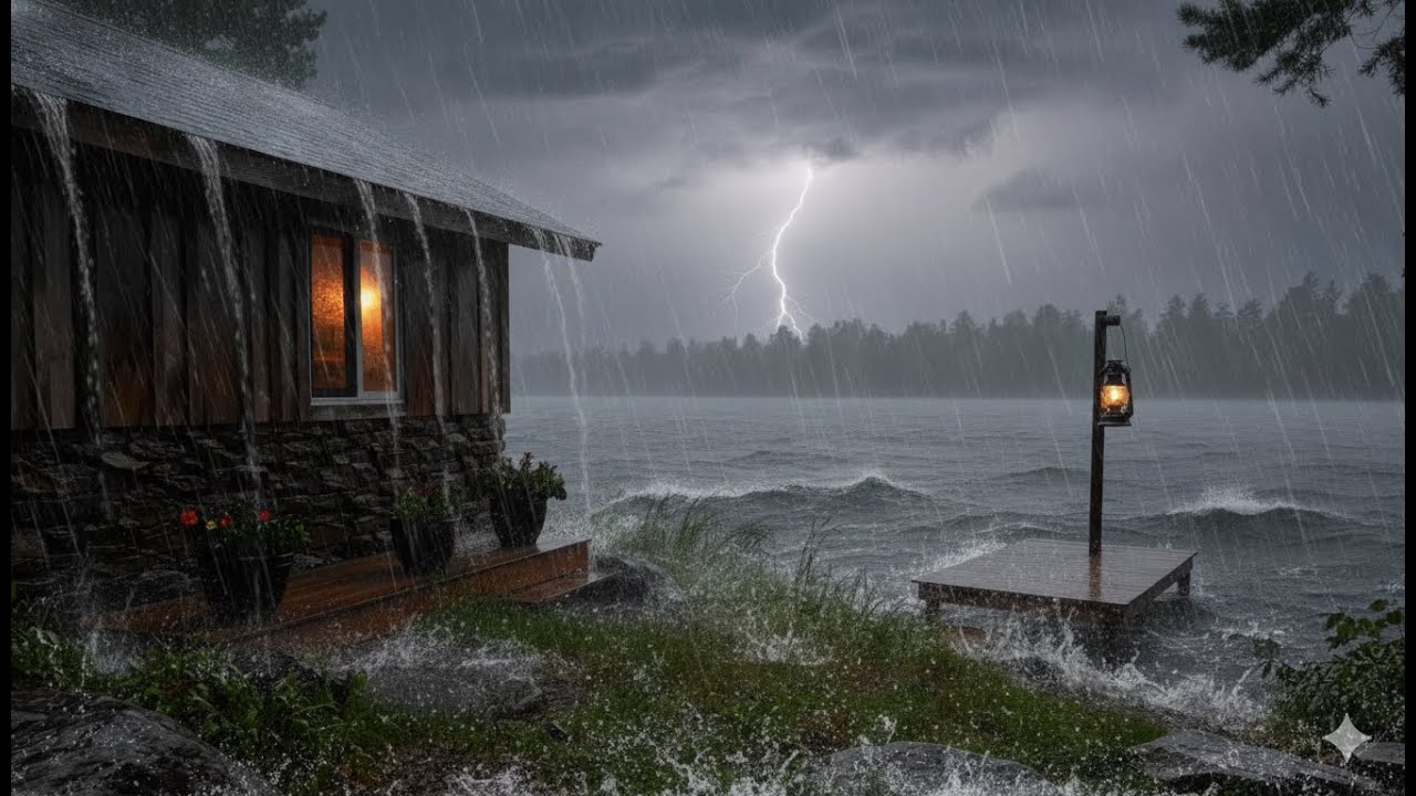Deep Sleep Night Rain by the Lake 🌧 Calm Cabin Ambience (No Sudden Sounds)