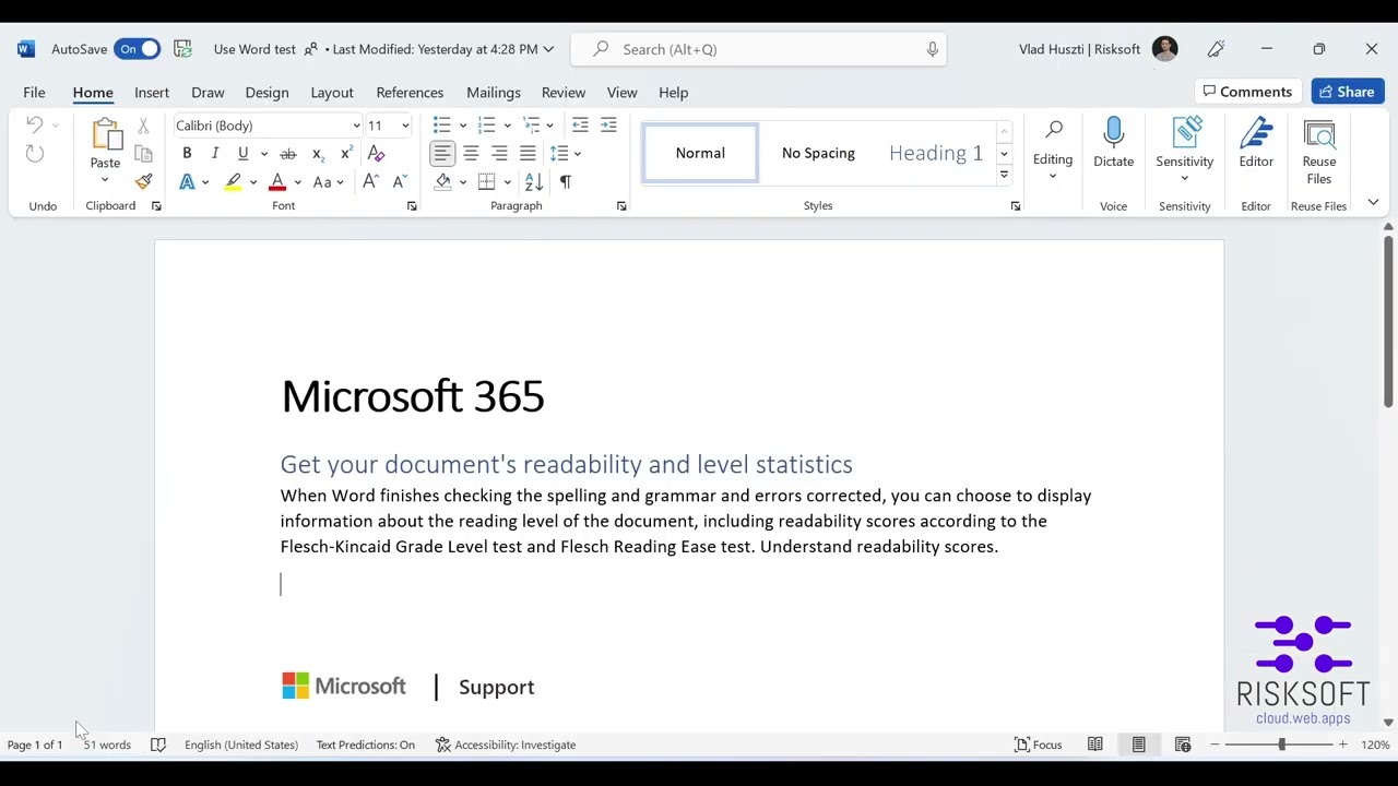 Get a Readability score in Word | Risksoft