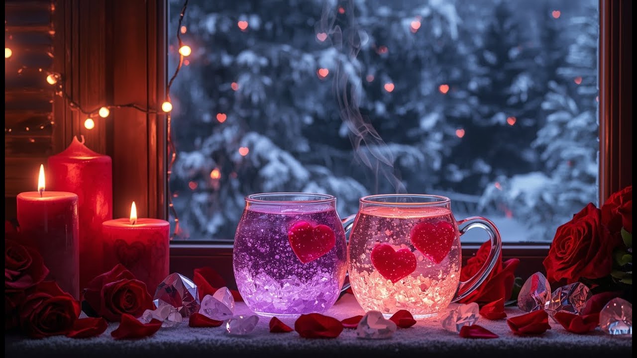 💗 Valentine Winter Window ❄️✨ Cozy Heart Cups & Romantic Candle Glow 💖