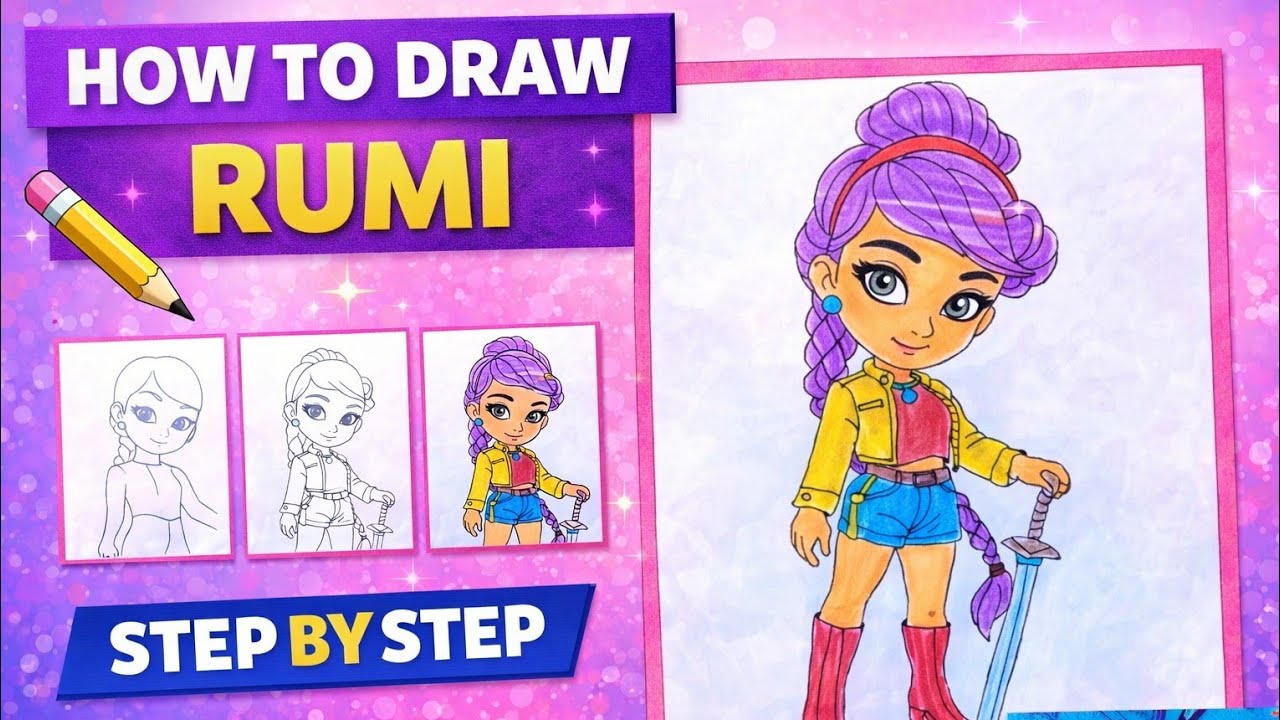 Rumi Drawing | K-Pop Demon Hunters Character | Cute Anime Warrior Girl Art