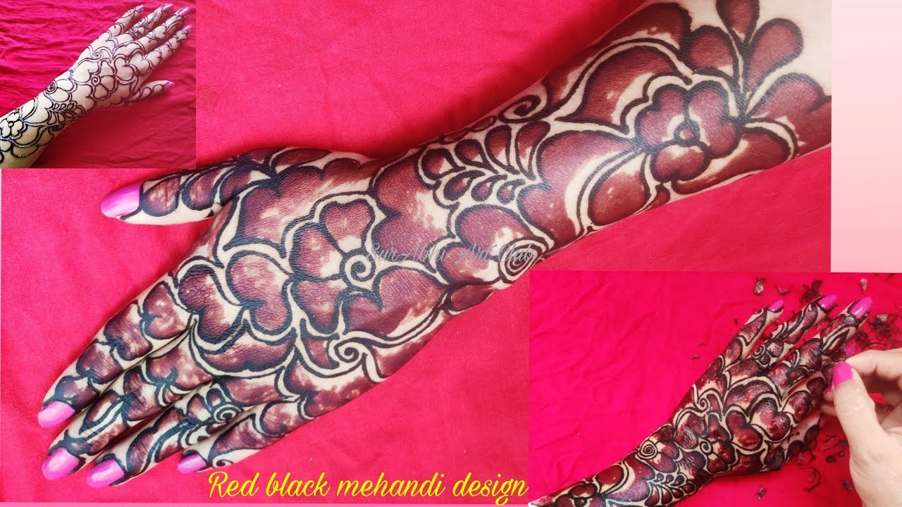 mehandi design।।red black mehandi design 2021।।मुगलई मेहंदी डिजाइन @SurAbhiArtClub #blackredmehndi