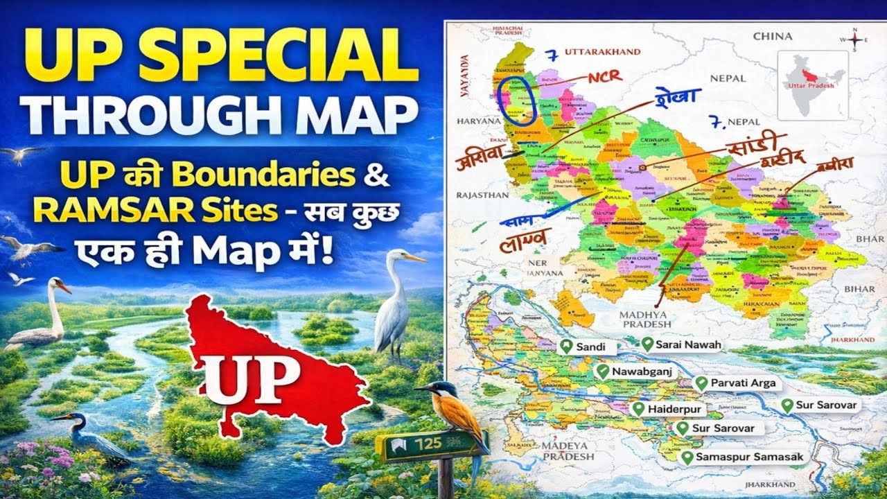 UP Special Map Class: Ek hi video mein UP ki Boundaries aur Bird Sanctuaries Khatam!