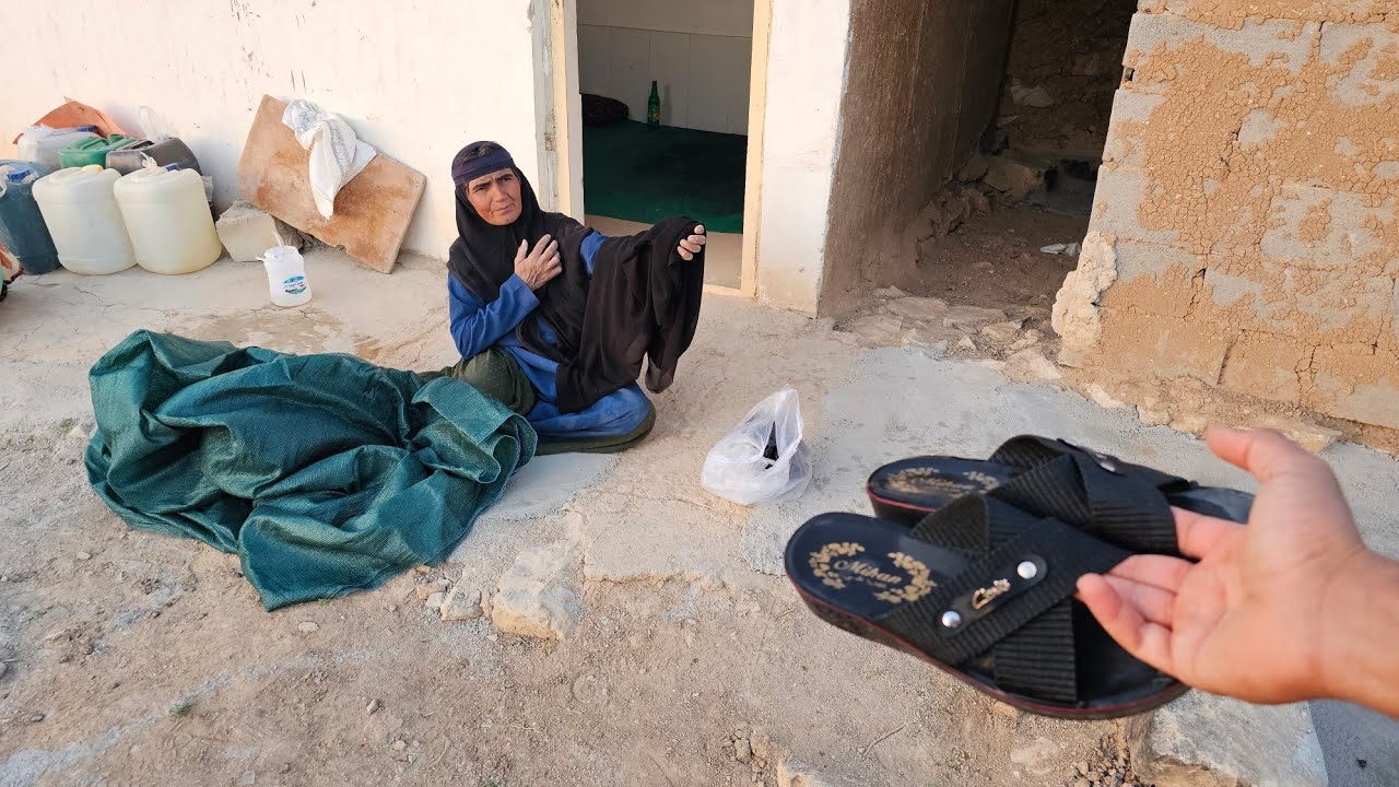 The emotional moment of receiving a gift from grandmother in a mountain hut
