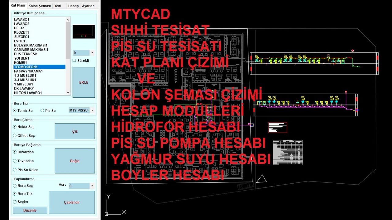 MTYCAD SIHHI TESİSAT KAT PLANI KOLON ŞEMASI HESAP METRAJ VE LEJANT