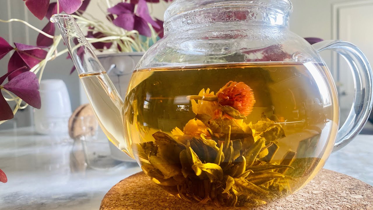 Teabloom teapot with blooming tea timelapse