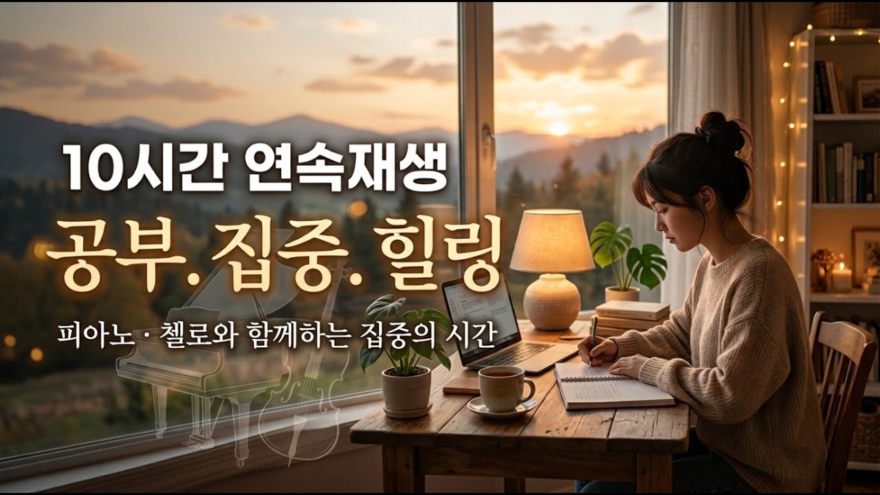 📚 10시간 연속재생 | 공부할 때 듣는 몰입 피아노 & 첼로 | 집중력 높이는 힐링 클래식
