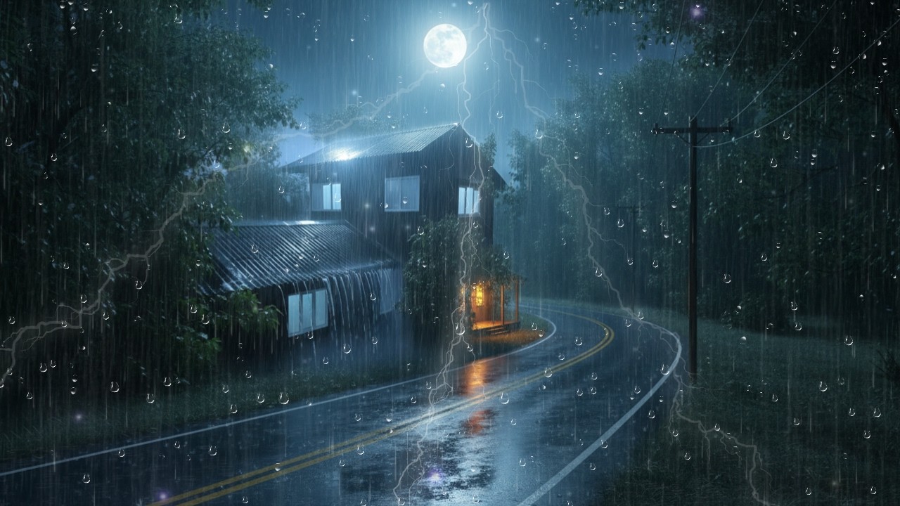 🌧️ Rainy Forest Road at Night | 1 Hour Sleep Ambience