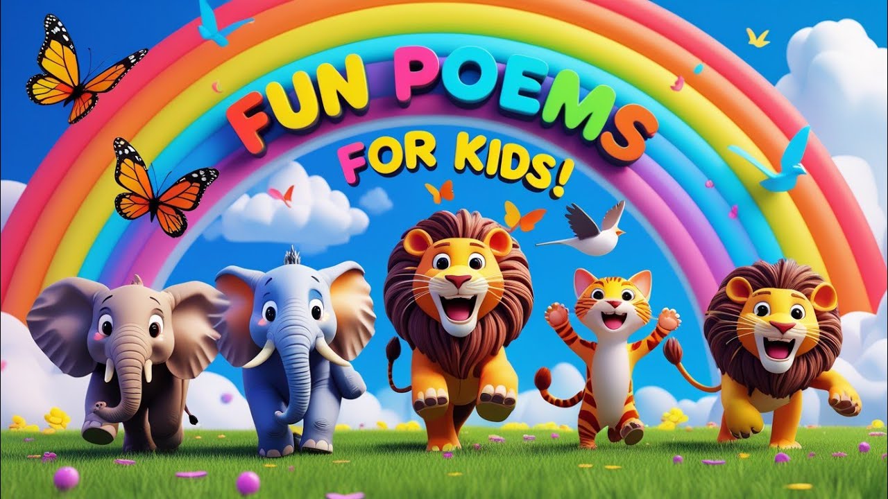 “🌈 Fun Poems for Kids | 5 cute animals Rhymes with Music |@BurryBeds 