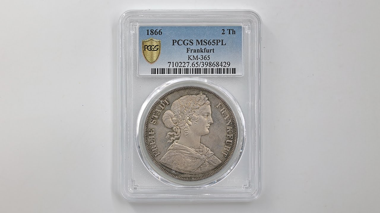 1866 ドイツ フランクフルト 2ターラー 銀貨 PCGS MS 65 PL 準最高鑑定 未使用～完全未使用品 39868429