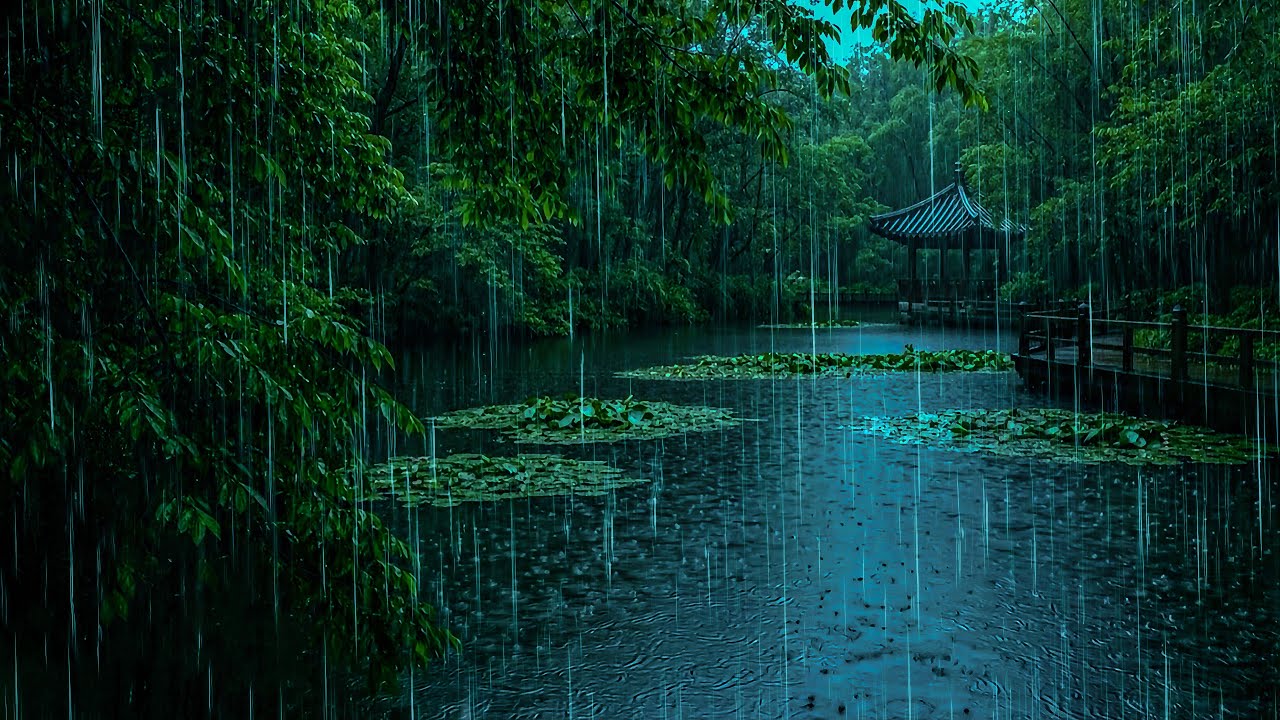 Healing Forest Rain on Forest Lake for Sleep | ASMR Forest Rain to Reduce Stress