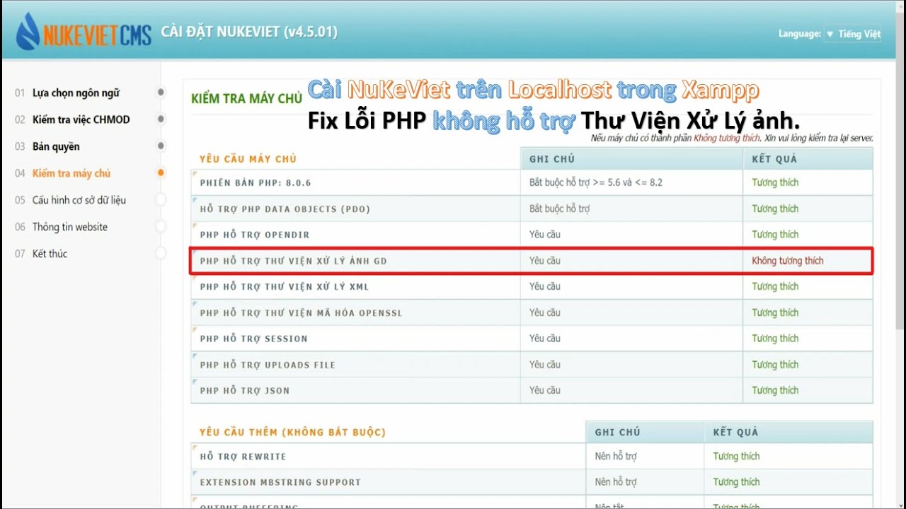 Cài đặt NuKeViet trên Localhost, Fix PHP Error that does not support Image Processing Library | ACE