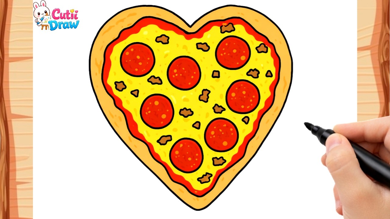 How to Draw a Cute Pizza Heart for Your Valentine| Cute and Simple Style