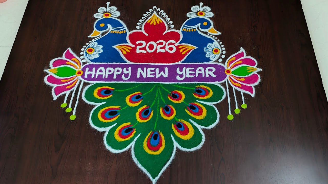 Newyear special rangoli 2026|Newyear muggulu|Newyear kolam| easy pandaga muggulu|#Rang Kaa Rangoli