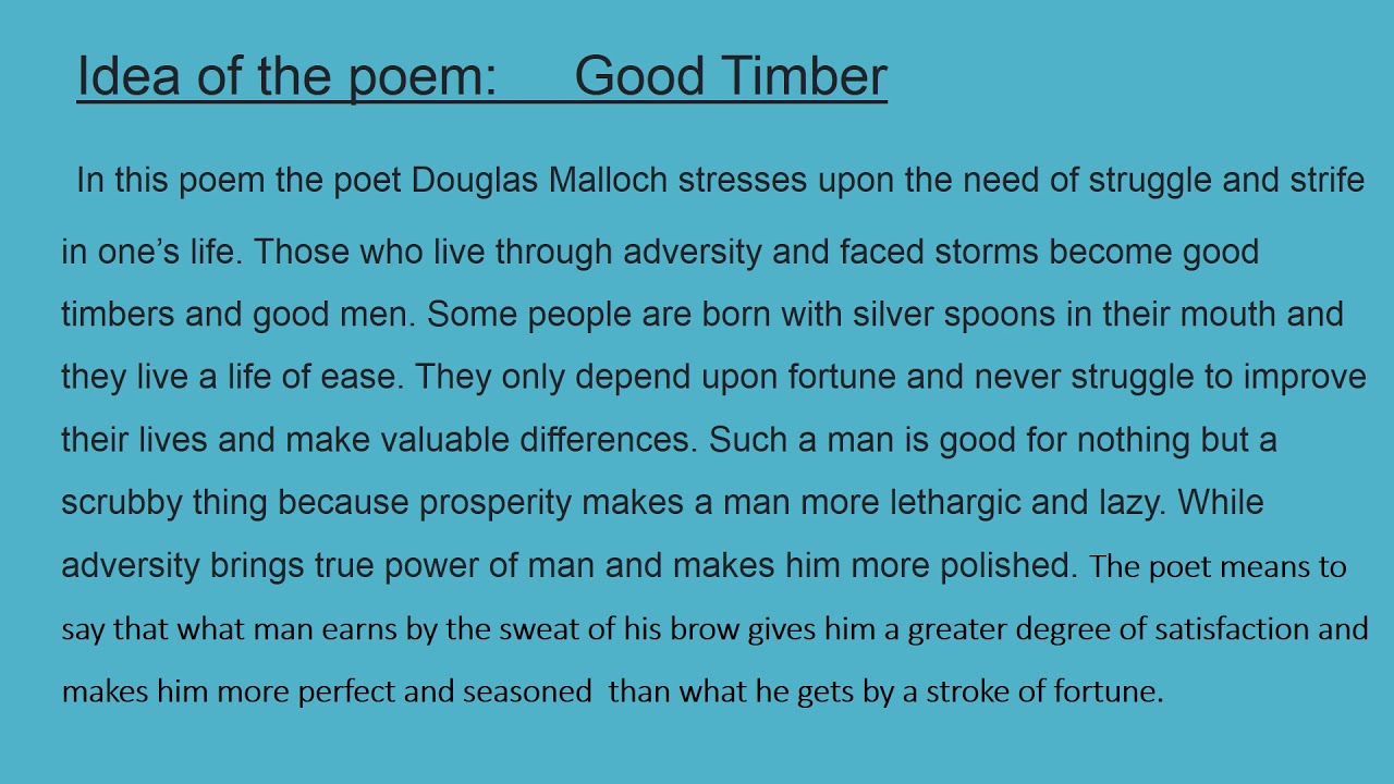 Poem Good Timber by Douglas Malloch Explanation and Paraphrasing Grade 11 New Course
