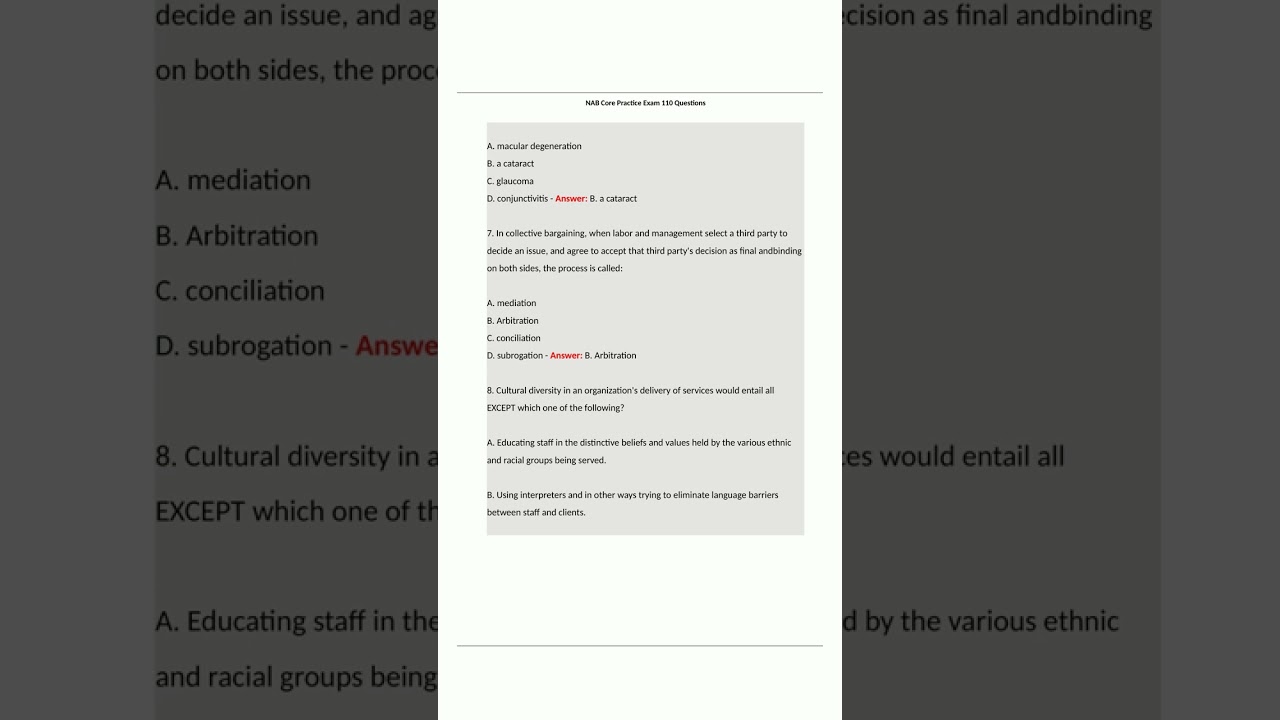 NAB Core Practice Exam Questions 110 terms  Definitions 20248