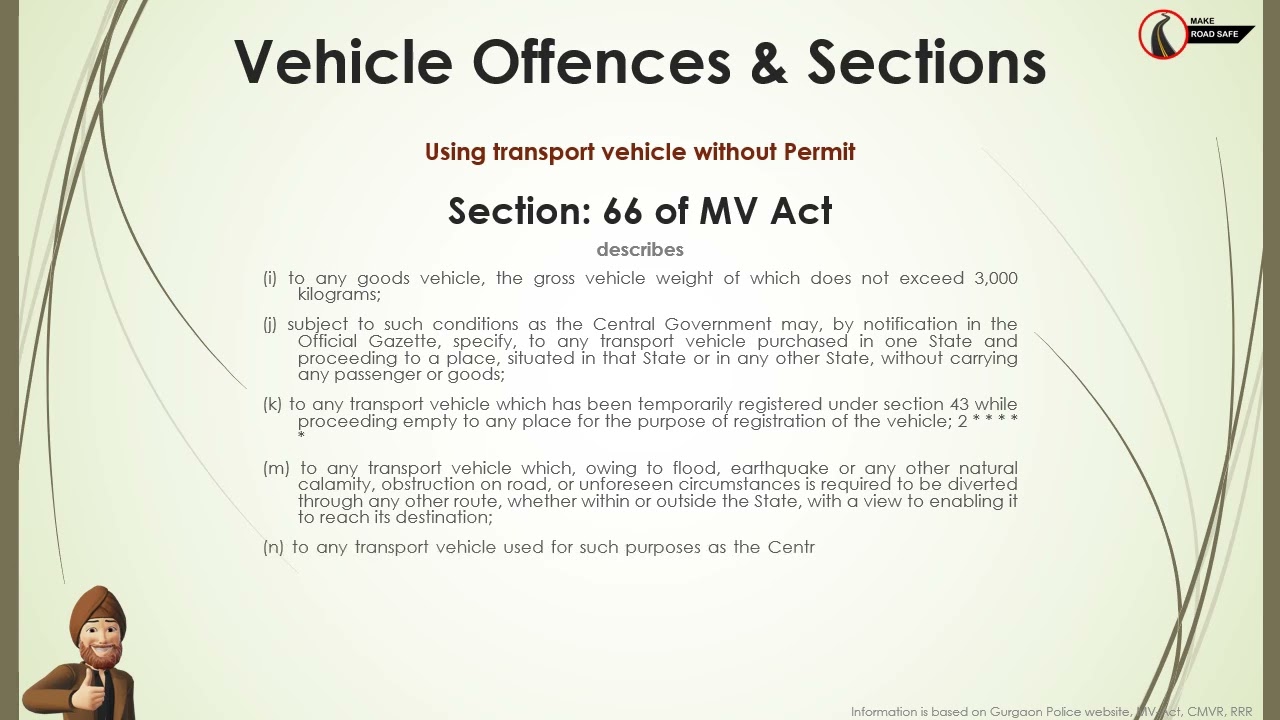 Sections & Penalties on Traffic Violation ( Using transport vehicle without Permit )