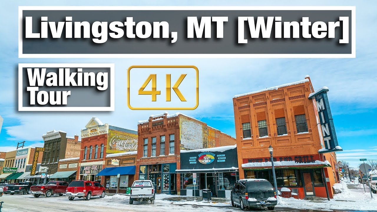 4K City Walks:  Livingston, Montana Winter Virtual Treadmill walking tour after snow storm