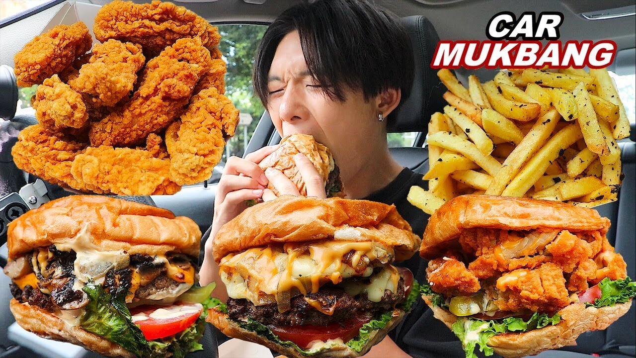 ASMR BURGER MATE 🍔 CHEESY BLACK TRUFFLE BURGER 🍔 + FRIES + FRIED CHICKEN 🍗 (Eating Sound) | MAR ASMR