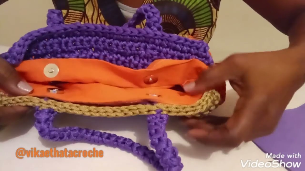 Como colocar botão imantado e forro                 Bolsa Crochê//