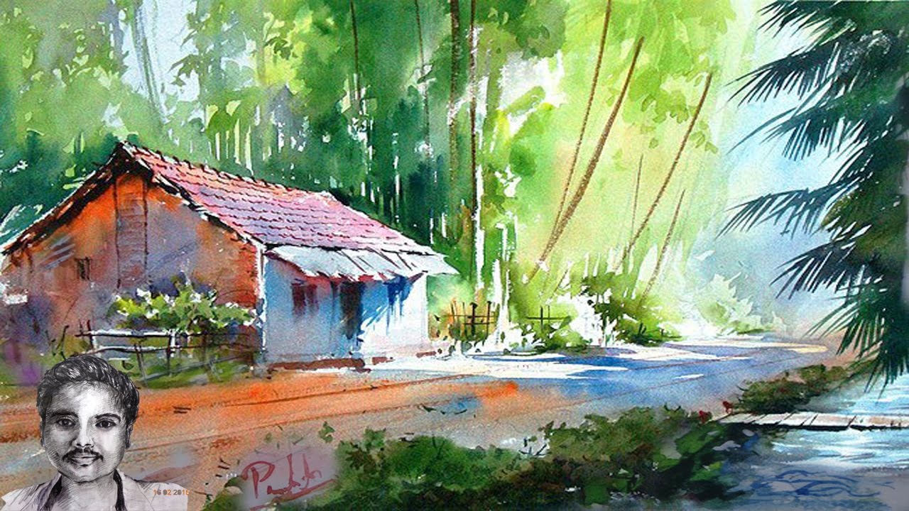 Scenery Drawing with Watercolor Painting for Beginners