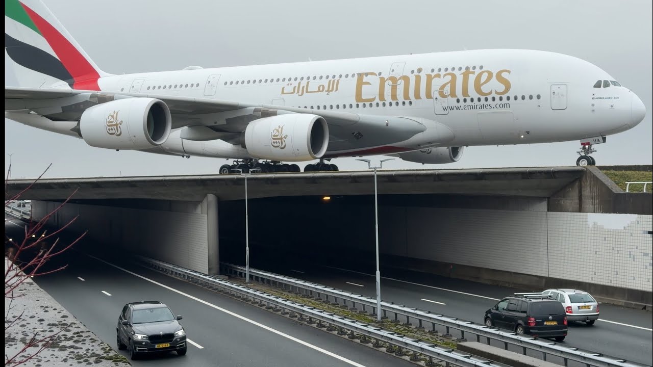 AIRBUS A380 EMIRATES DUBAI TO AMSTERDAM LANDED SCHIPHOL AIRPORT PLANE SPOTTING A6EUA #aviation