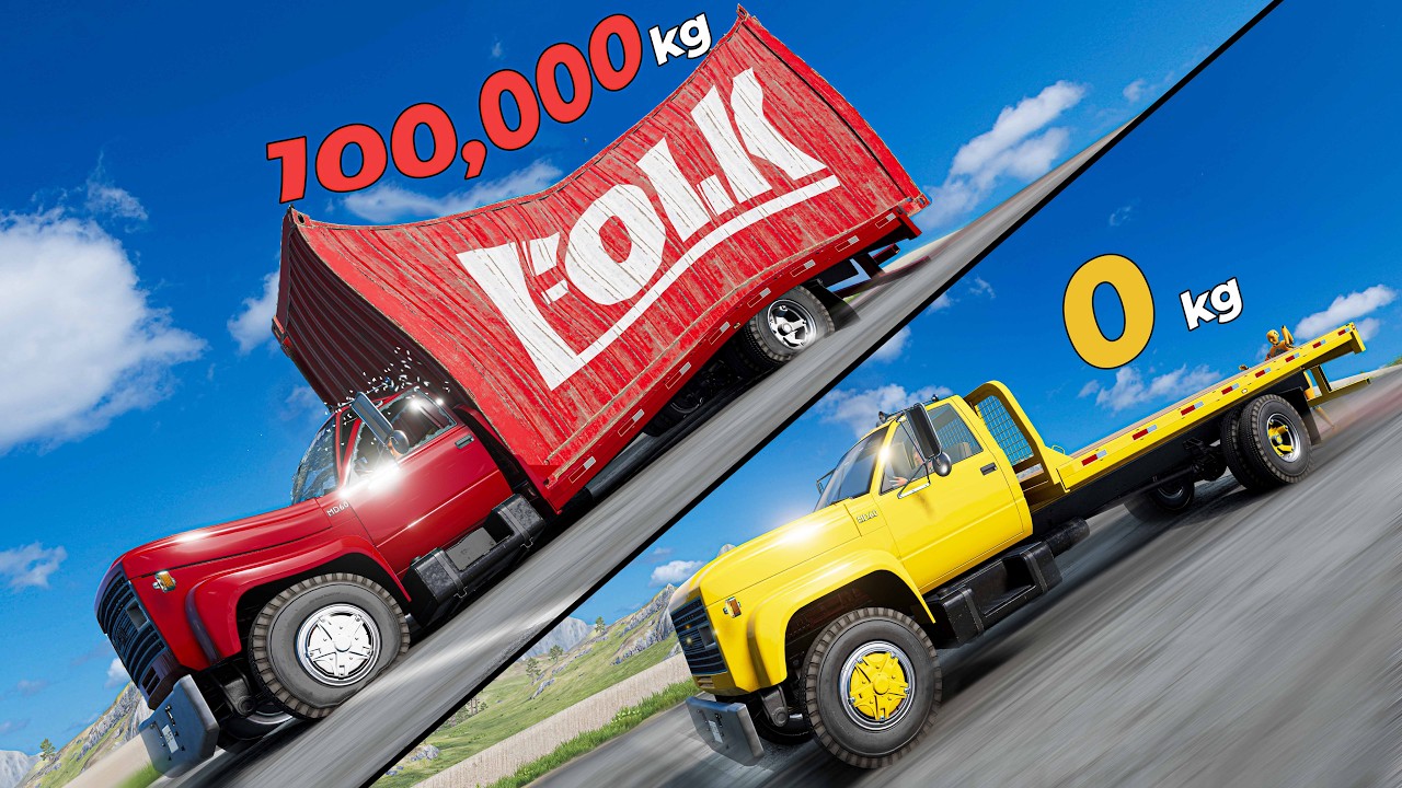 Downhill But The Cargo Gets Heavier Every Time (0 - 100,000 kg) - Beamng drive