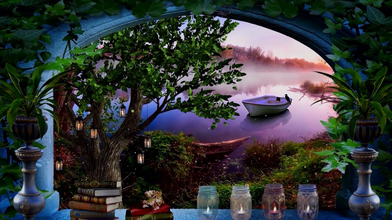 Fireflies in the Mist Lakeside at Sunset Window View ASMR Ambience