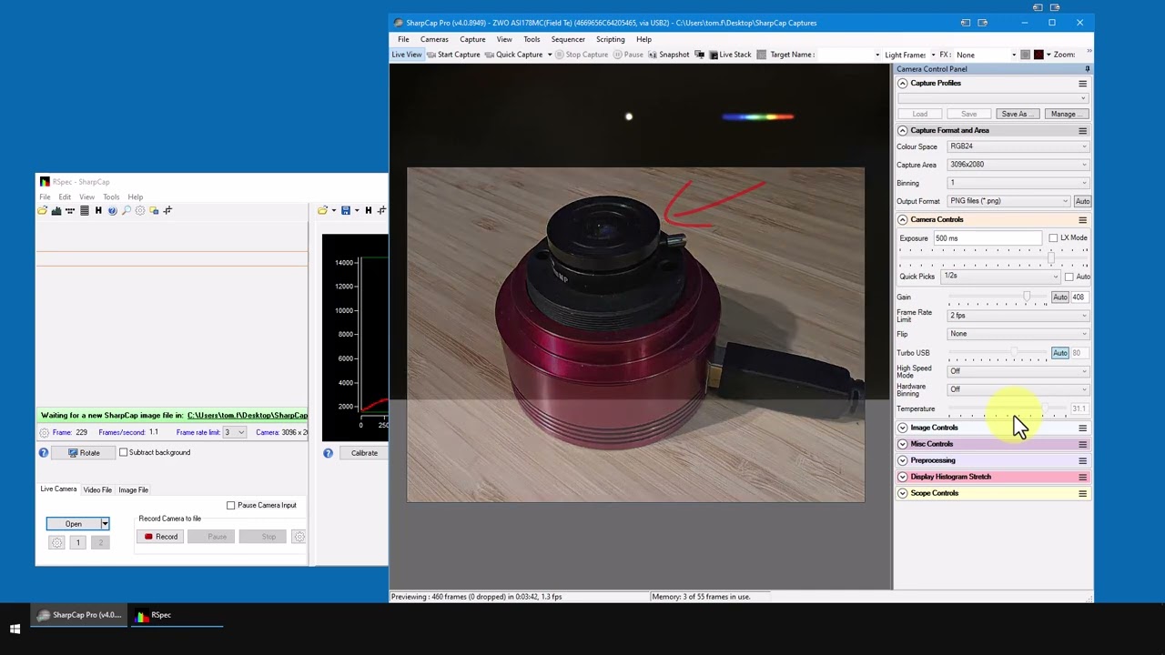 49. The SharpCap Bridge: Capturing a video spectrum of a star with SharpCap and RSpec