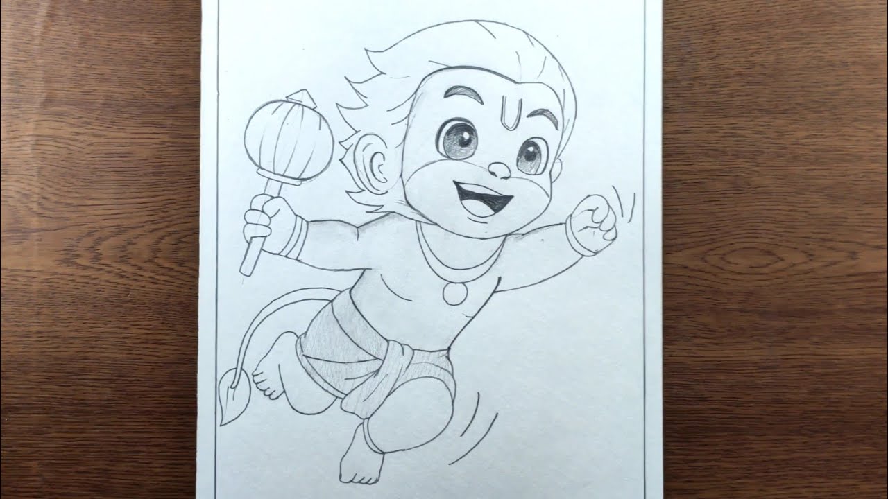 Flying hanuman ji easy pencil drawing  | how to draw lord hanuman 