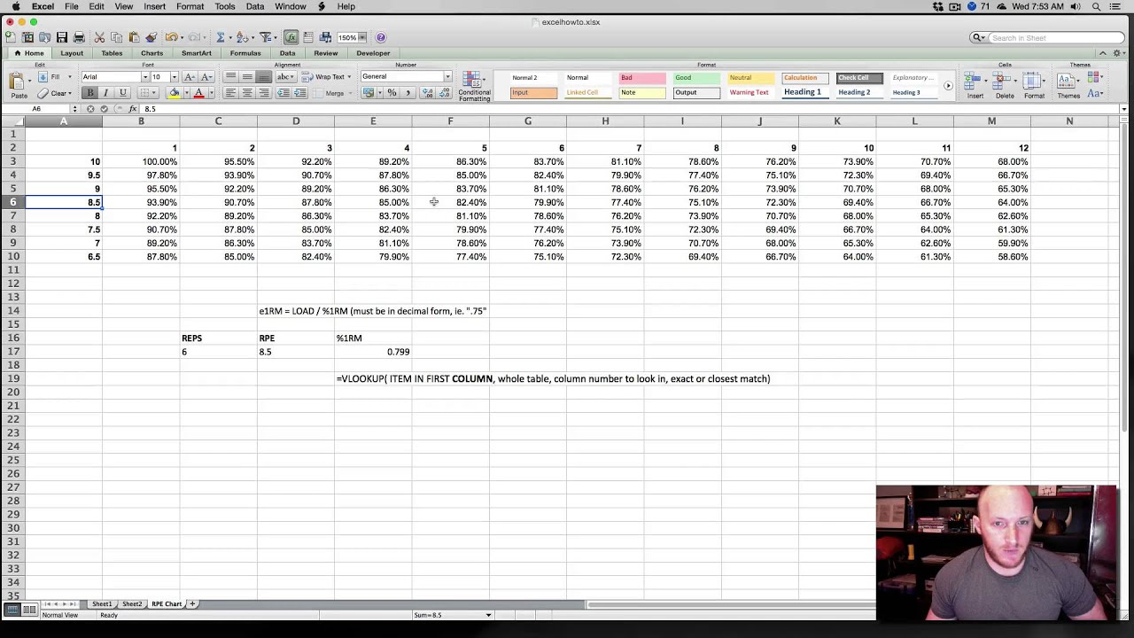Excel Basics for Trainers - estimated 1RM & VLOOKUP