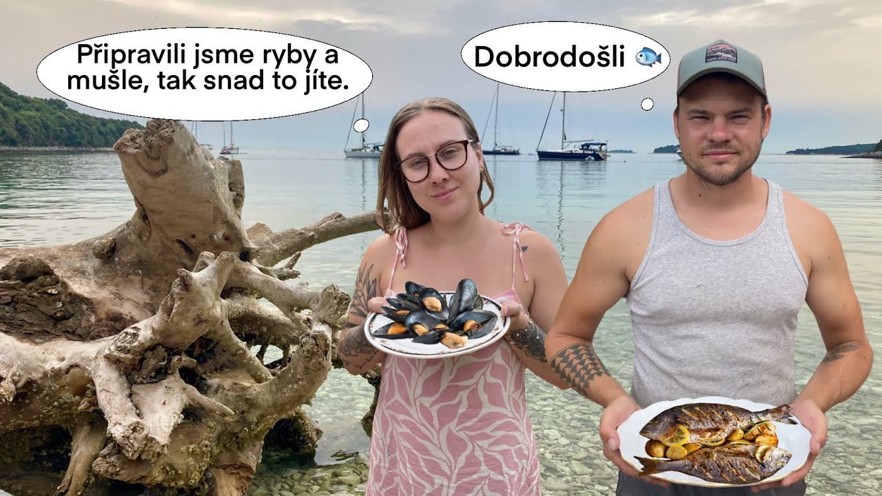 Chorvatsko 2024: Skrytá pláž v Rovinji / vaříme mušle, grilujeme ryby.