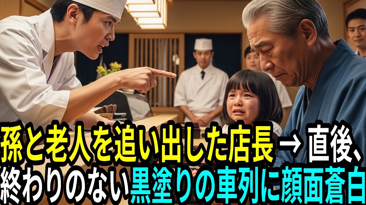 「今すぐ出て行け！」高級寿司で誕生日の孫と老人を追い出した店長 → 翌朝、黒塗りの高級車20台が集結し顔面蒼白に…