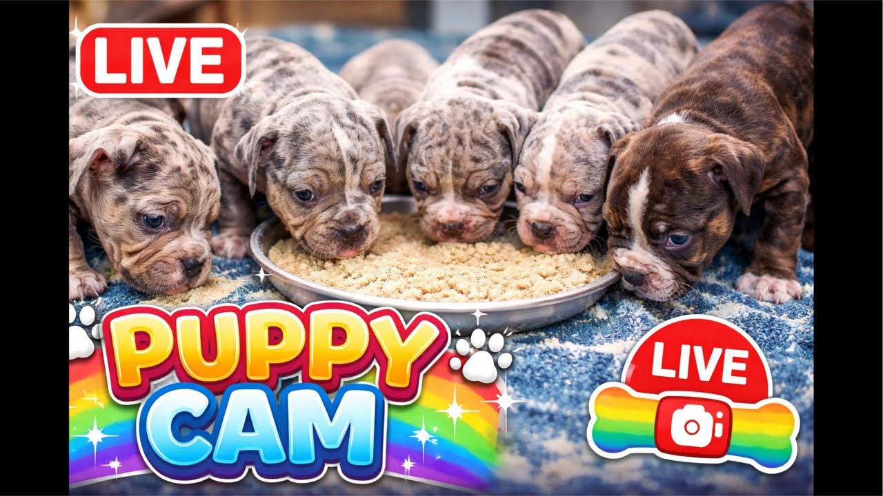 LIVE Feeding Time 🐶 Merle Bully Puppies Try Mush | Skittles Pack
