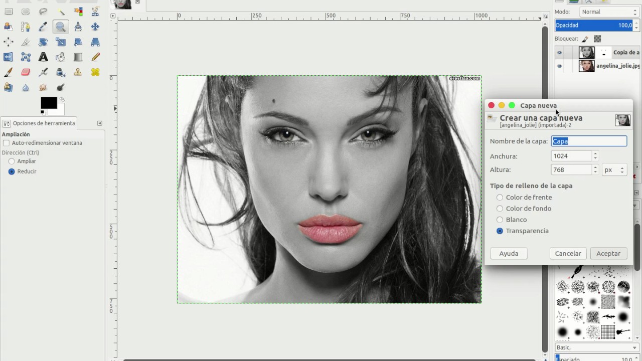 Ejercicios GIMP - Pintar ojos y labios