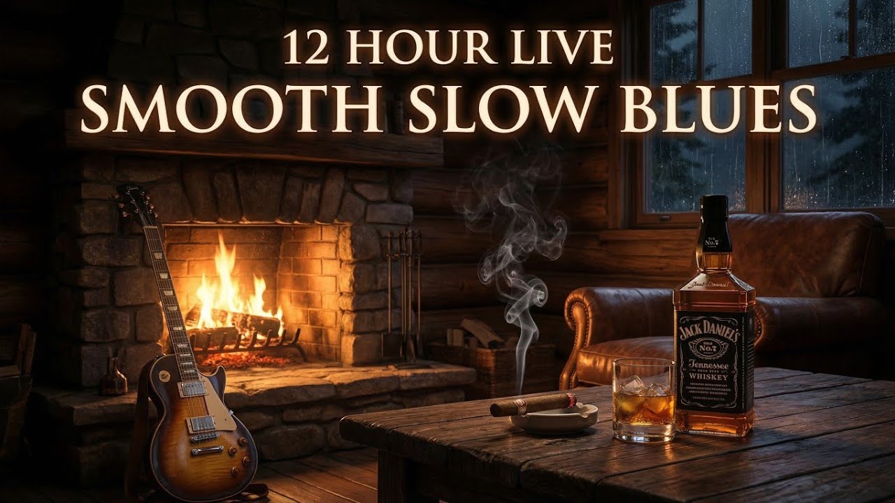 🔥 LIVE 12 Hours Midnight Chicago Blues with AI Fireplace Ambience