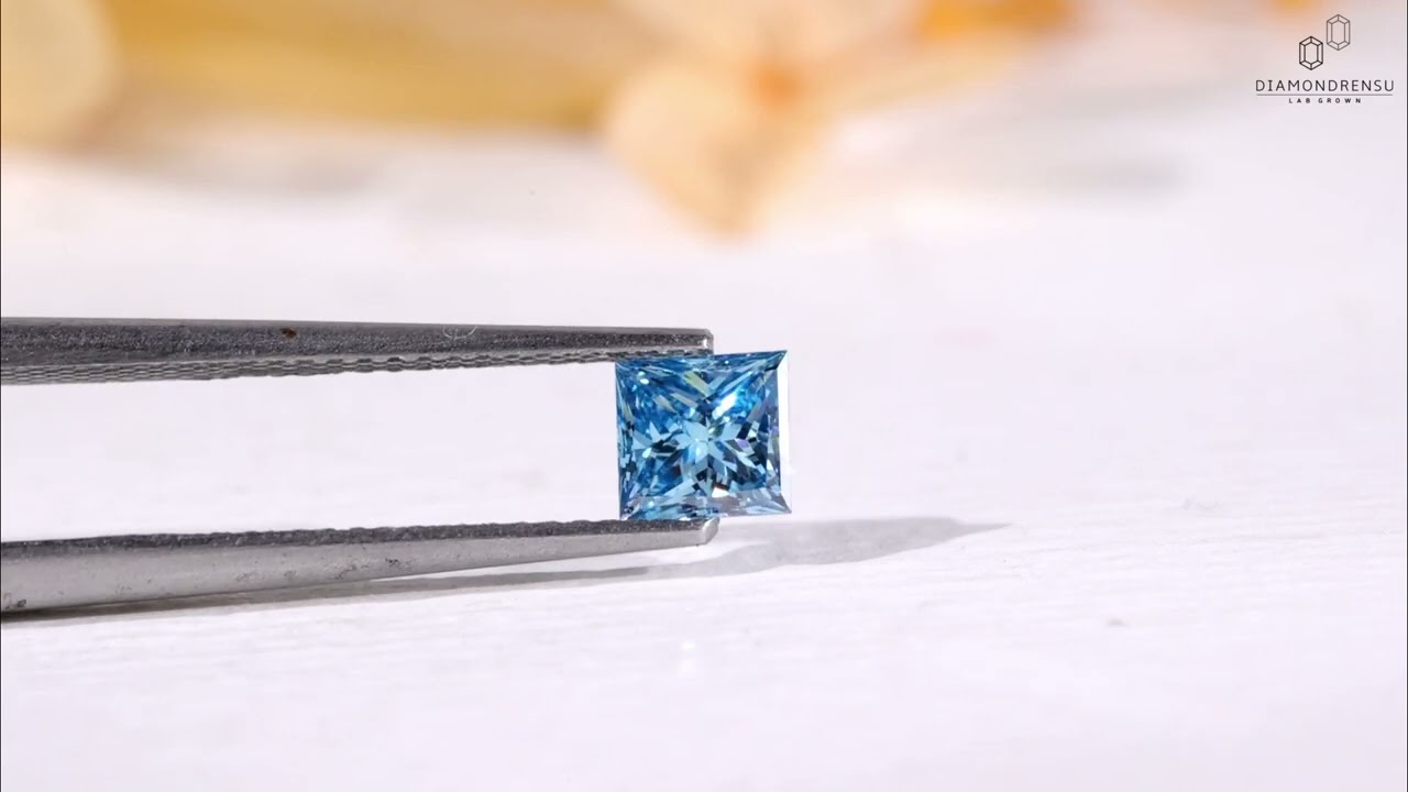 0.54 CT Blue Princess Cut Lab Grown Diamond, Princess Cut Loose Diamond for Custom Engagement Ring
