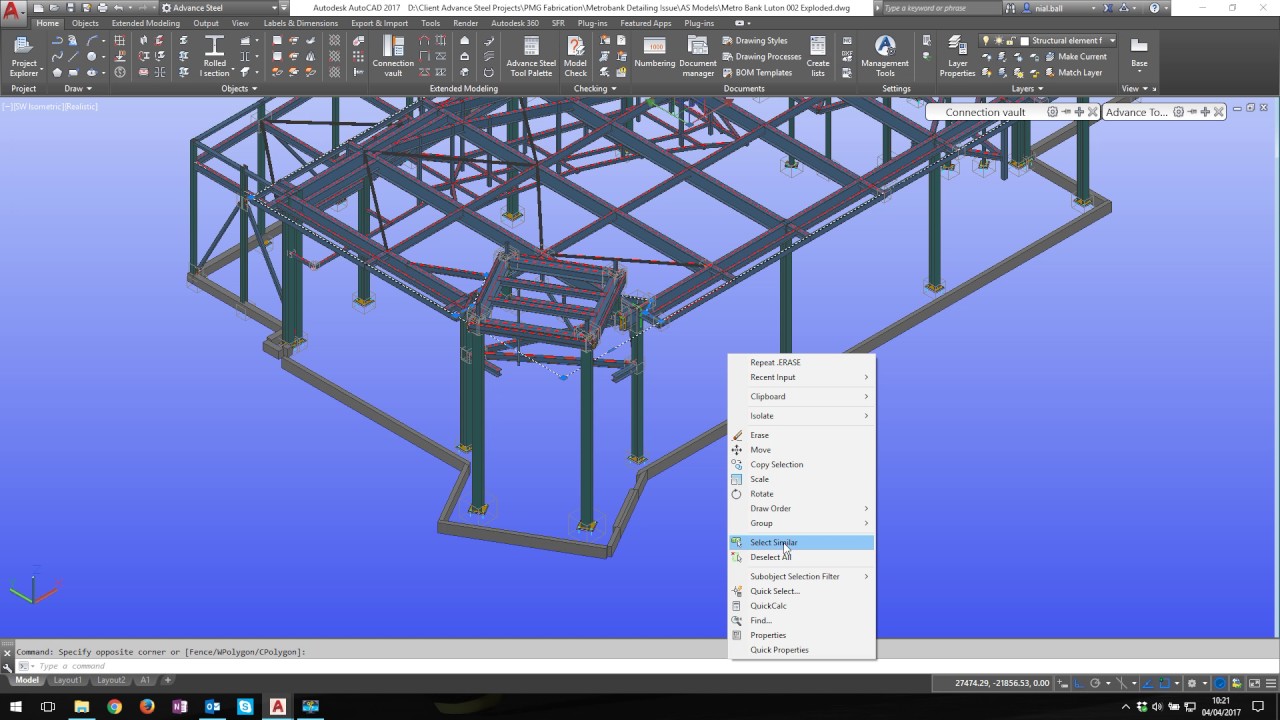 Exploding an Advance Steel Model to ACIS
