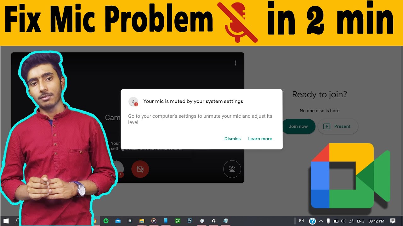how to solve google meet mic problem (your mic is muted by your system settings)