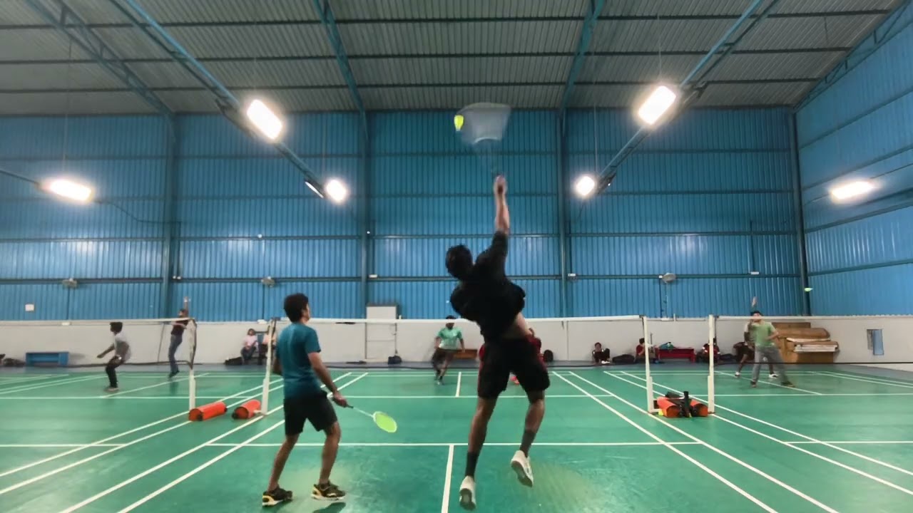 Srikar, Gopal vs Neeraj, Aj, badminton doubles game 