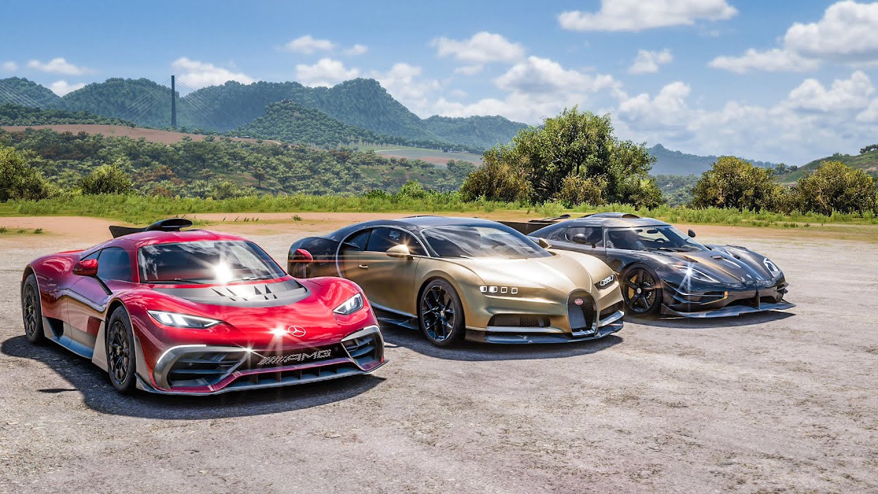Forza Horizon 5 Drag race: Mercedes-AMG One 1036hp vs Bugatti Chiron vs Koenigsegg One:1